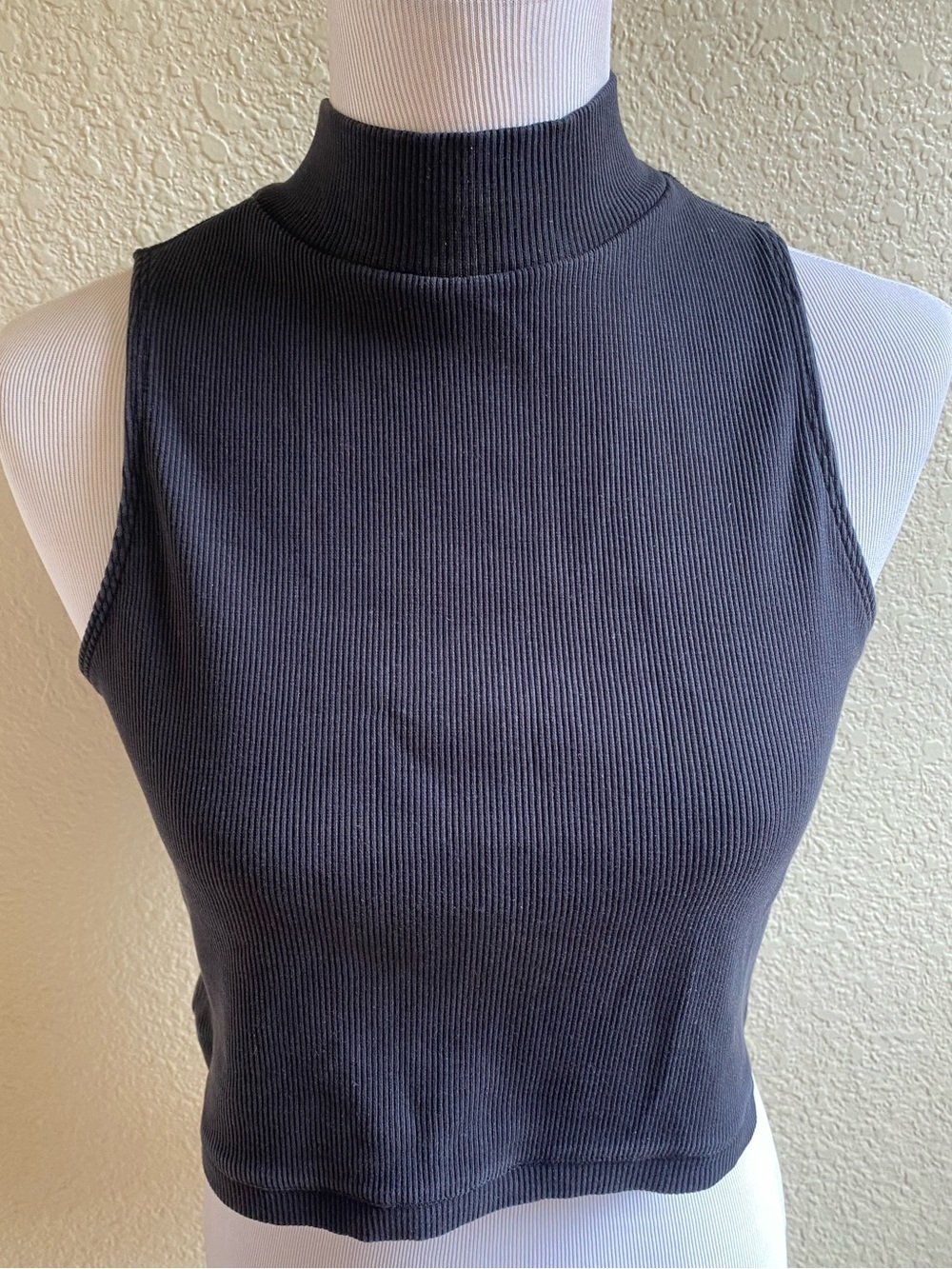Everlane Sleeveless Ribbed Mock Turtle Neck Tank Top Ribbed Black Cotton: Small